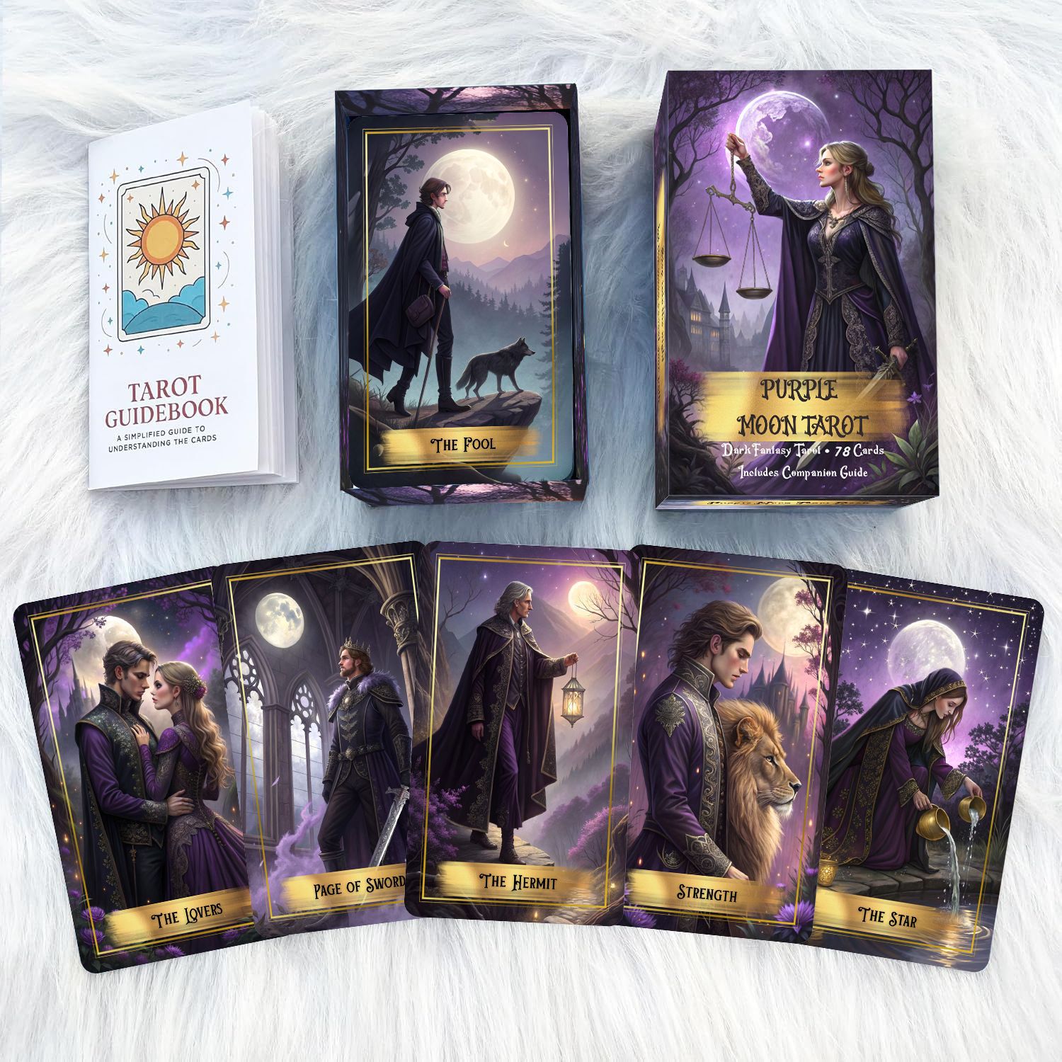Purple Moon Tarot Cards Deck w - đánh giá và giá Tarot Cards Deck With Guidebook