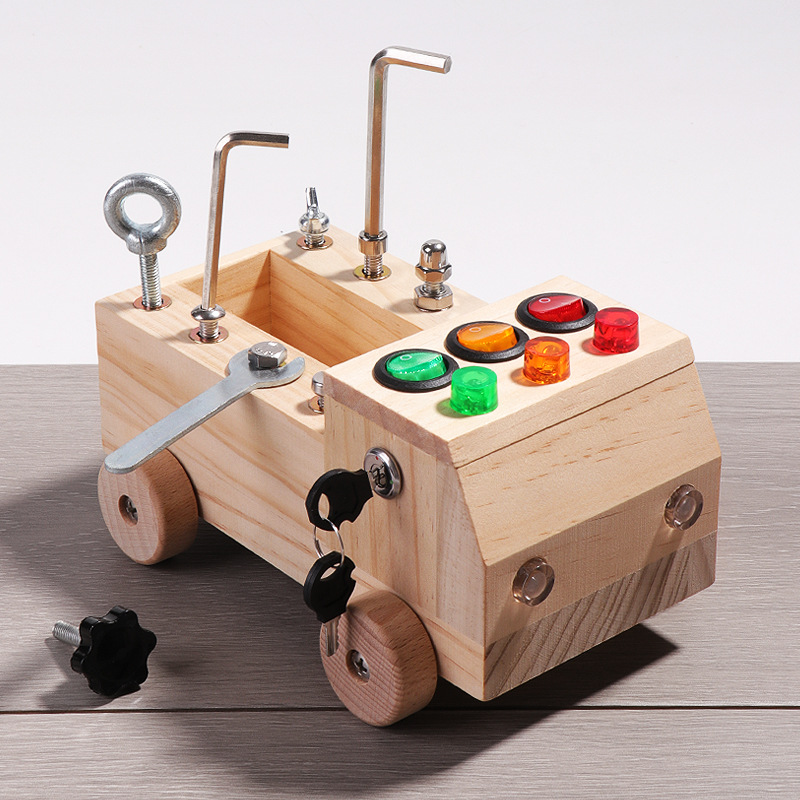 Wooden LED Light Up Guitar Bus - đánh giá và giá Montessori Wooden Busy Board Toddler